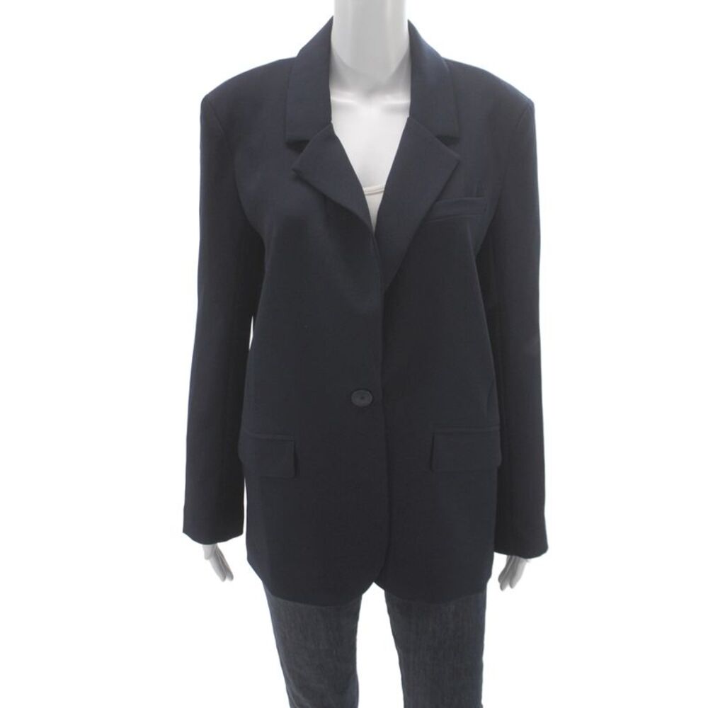 Aquatalia Women Polyester Classic Button Blazer Navy Blue Size S